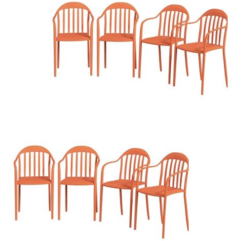 Gartenstuhl 8er Set wetterfest Gartenstühle aus Kunststoff Stapelstuhl mit Armlehne Rückenlehne stapelbar Terrassenstuhl bis 120 kg belastbar Gartenmöbel für Hinterhof, Garten, Balkon Rot