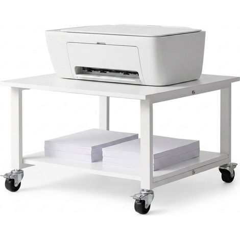 Relaxdays carrello per stampante bianco con rotelle, 2 ripiani, HxLxP: 32 x 50 x 50 cm, per ufficio (1/5)