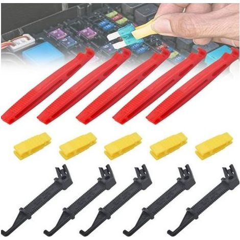 15-teiliges Set Mini-Sicherungszieher für Autos, Sicherungsauszieher aus Kunststoff, Kfz-Werkzeug für Sicherungshalter im Auto (Rot, Gelb, Schwarz) (1/5)