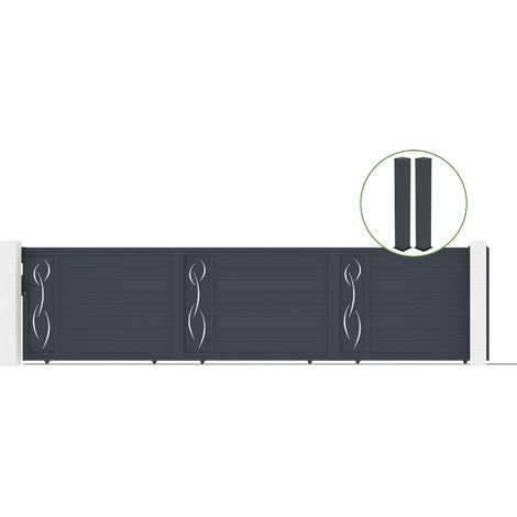 Portail coulissant 6m LIFE H.140cm alu + 2 poteaux EIFEL 20x20cm H.166cm GRIS (1/5)
