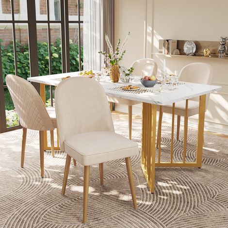 Esszimmerstühle 4er-Set, beigefarbener Samt, goldene Metallbeine OKMYHOME (1/5)