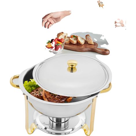 Ensemble de plat à réchaud, matériau en acier inoxydable, capacité de 4,5 L, autonome, style moderne minimaliste, forme ronde (1/5)