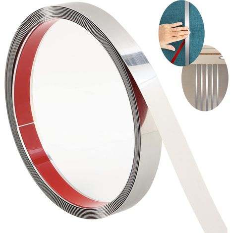 Bande De Décoration Murale - Acier Inoxydable 201 Finition Miroir 8K - Auto-Adhésif - 4 Mètres X 1 Centimètre (1/5)