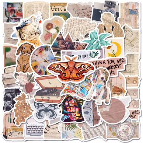 Autocollants Vintage - 50 Pièces Design Unique - Pour Scrapbooking Journaling Album Photo Carnet Voyage - PVC Épais Imperméable - Autocollants Rétrorétro (1/5)