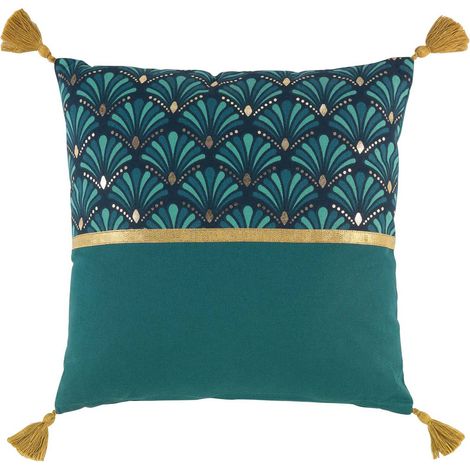 Homemaison – Coussin art déco bleu 40x40 cm – Finition déhoussable par zip – 100% coton – Garnissage 100% polyester – Accessoire déco chic (1/4)