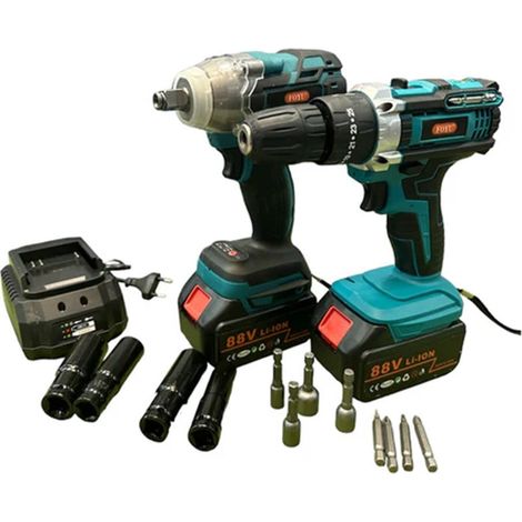 Trade Shop - 2-in-1-Set, Schlagbohrschrauber, Doppelakku, 88 Volt, Zubehörkoffer - (1/4)