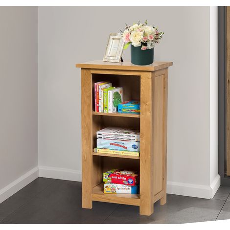 Hallowood Furniture Waverly Oak Bookcase, Solid Oak Furniture Narrow Book Shelf with 2 Adjustable Shelves, Light Oak Low Bookshelf, Small Shelf Unit for Bedroom, Home Office, Living Room (1/5)