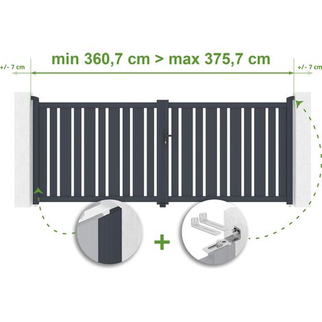 Portail battant ajustable en largeur VEYMONT 3,5m H.140cm Aluminium Gris Anthracite (1/4)