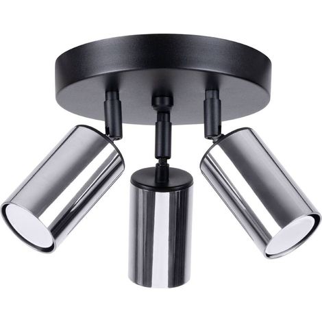 Drei runde schwarze Deckenspots mit Chromschirmen, 3xGU10 10W winx SL.1369 Sollux Lighting (1/5)