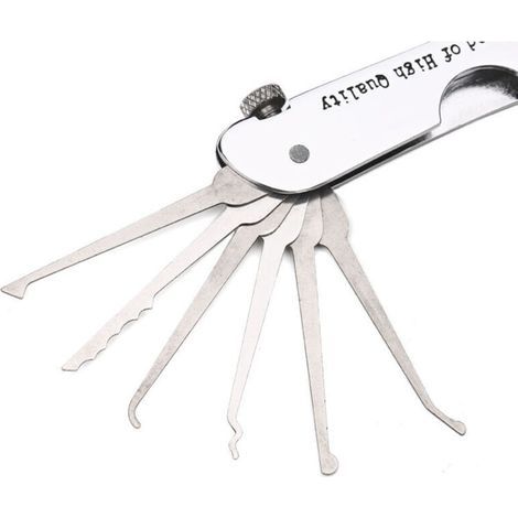 Kit de crochetage de serrure pliable 7 en 1, en acier inoxydable avec clé, Kit de formation Compact pour débutants et professionnels (1/4)