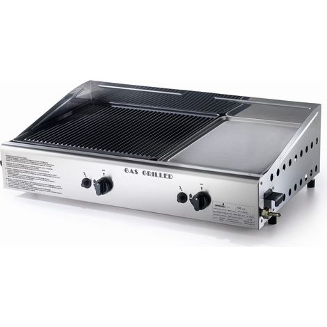 Barbecue double plaque de cuisson à gaz LPG avec allumage piézoélectrique en acier inoxydable et fonte vitrifiée Made in Italy