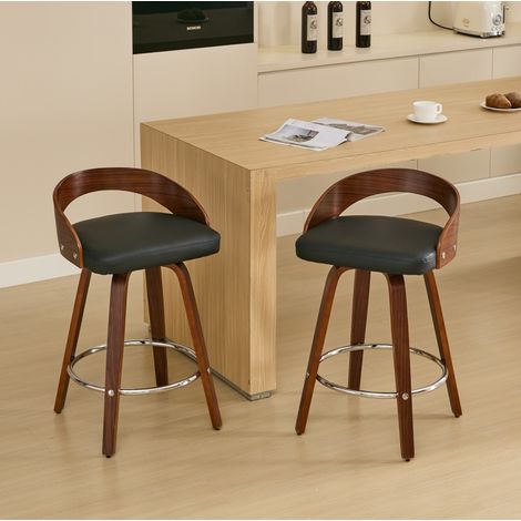 Stuhl Sitzmöbel drehbar Holz Schwarz Walnussoptik OKMYHOME (1/5)