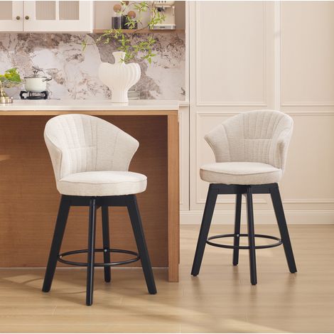 Set di 2 sgabelli da bar girevoli in ciniglia beige 52,5x51x92,5 cm FloraGrace (1/5)