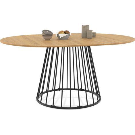 Idmarket – Table à manger extensible ronde 4-8 personnes – Plateau bois et pied métal – Longueur 110-150 cm – Design industriel chic