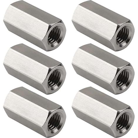 20 écrous de raccordement hexagonaux, pas M4 x 0,7 UNC, longueur 10 mm, en acier inoxydable 304, pour tiges filetées et goujons. (1/5)