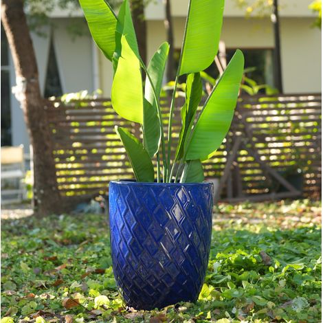 Keramik-Blumentopf 42 x 54 cm königsblau mit Rautenmuster OKMYHOME (1/5)