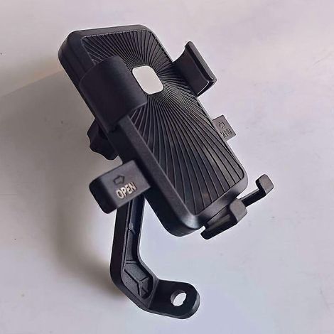 Support universel pour téléphone de vélo (avec rétroviseur noir), fixation automatique par capteur de gravité, rotation à 360°, utilisation à une main, pour moto et scooter. (1/5)