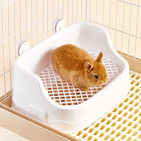 Litière Coin - 1 Unité - Plastique Résistant - Détachable Et Grille - Pour Lapin Rongeur - Blanc (1/5)