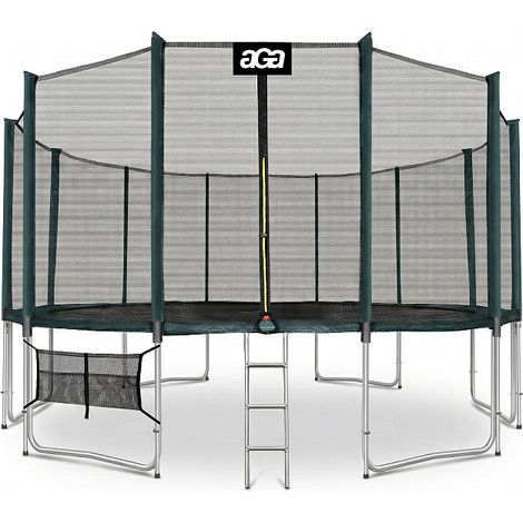 Aga24 – Trampoline 500 cm vert foncé – Charge maximale 180 kg – Hauteur totale 276 cm – Filet de protection et échelle inclus