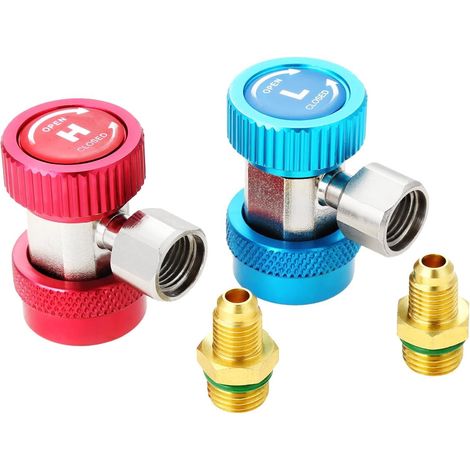 2Pcs AC R134A Quick Fittings, Refrigerant Adapter, High And Low Pressure Car Air Conditioning Conversion Kit, SAE 1/4 inch HVAC Fittings (1/5)