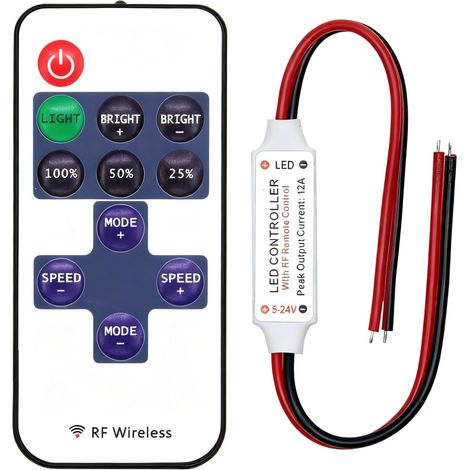 Variateur De Lumiere LED, TéléCommande Sans Fil, 5V-24V 6A ContrôLeur LED, Pour Luminaires Monochromes, Pour Sources Lumineuses Ponctuelles, Bandes Lumineuses Douces, Lampes De Lavage Mural (1/5)