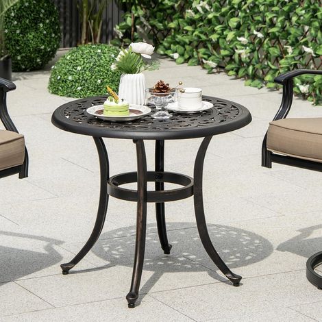 COSTWAY Beistelltisch aus Aluminiumguss, wetterfester Balkontisch mit verstellbaren Fußpolstern, runder Gartentisch für Garten, Hinterhof, Balkon, 60 x 60 x 53 cm