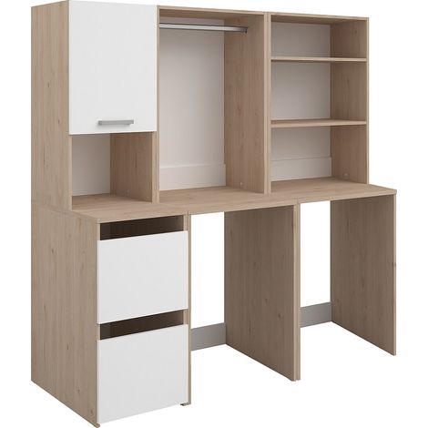 Mobile per 2 lavatrici con scaffali e armadi Naturale chiaro e Bianco L176 x H184 x P66 cm  - ERKANO