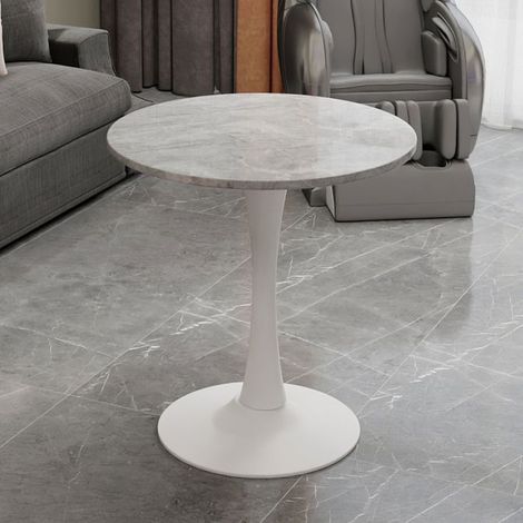 Table à Manger 27,6 pouces style mid-century moderne plateau rond effet marbre gris clair veiné blanc convient à 2 à 4 personnes (1/5)