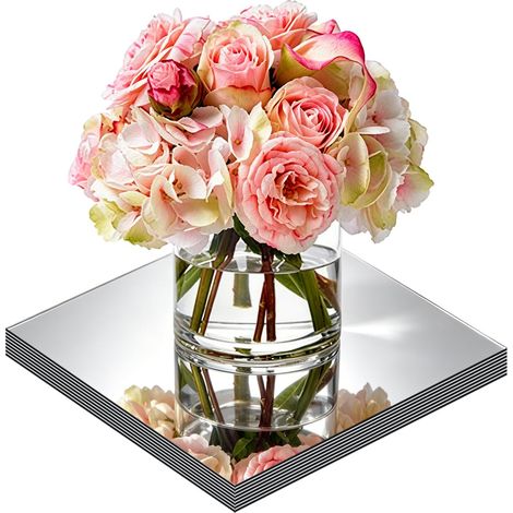 Lot de 8 assiettes à bougie carrées miroir pour décorations de table, carreaux muraux carrés (sans verre) pour décorations de table, décorations de fête de mariage, décorations murales, travaux (1/5)