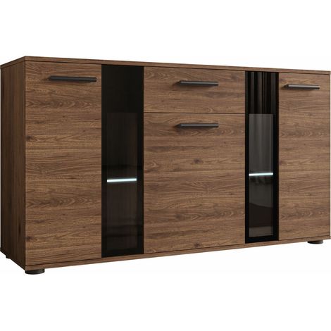 Cómoda Genio, Nogal, Con cajones y puertas, Número de cajones: 1, 80x141x41cm, LED