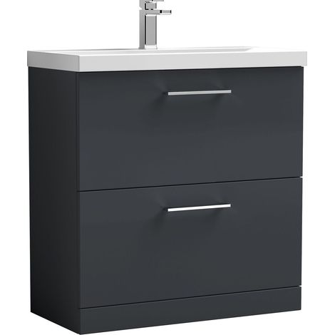 Balterley Contemporary Bathroom 2 Soft Close Drawers & Thin-Edge Floor Standing Vanity Unit Basin, Dark Grey, 800mm
