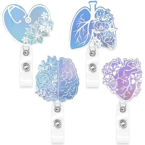 4 pcs porte badge enrouleur infirmiere rétractables avec Clip pour médecins et professionnels de la santé, badge aide soignante personnalisé, porte carte infirmiere, tour de cou infirmiere (4) (1/5)