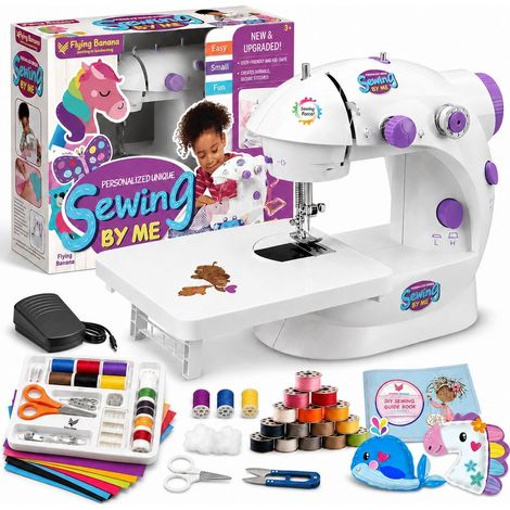 Mini machine à coudre avec table d'extension améliorée, portable, réglable, 2 vitesses, double fil avec lumières et pédale de pied, kit de machine à coudre électrique pour débutants (1/5)
