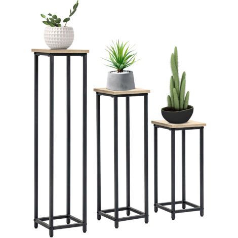 Lot de 3 supports pot de fleurs porte-plantes carrées empilables - 21 x 21 x 50/70/90 cm - acier (1/5)