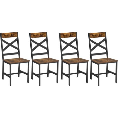 Chaises de Salle à Manger, Lot de 4, Sièges de Cuisine, Cadre en Acier, Ergonomique, Style Industriel, pour Salon, Cuisine, Marron Rustique et Noir LDC994B01 (1/5)