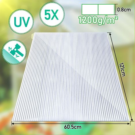Randaco 10 placas de policarbonato alveolar translúcido de 8 mm para invernadero, 121 x 60,5 cm, superficie 7,32 m², protección UV (1/4)