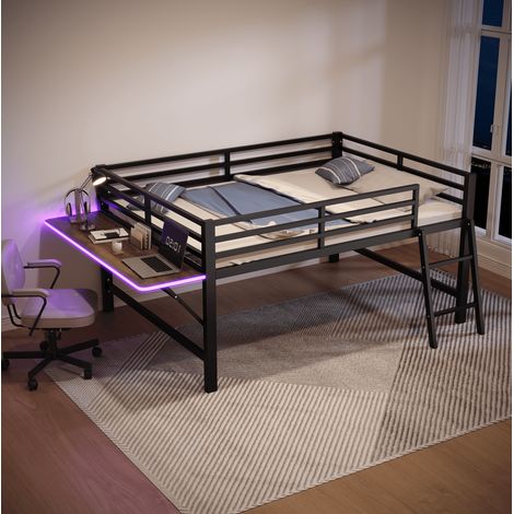 Letto a soppalco 140x200 cm in metallo nero, salvaspazio, senza materasso FloraGrace (1/5)