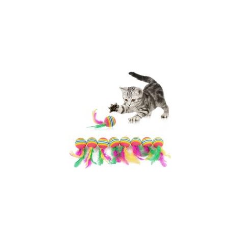 Lot de 8 boules de chat en plumes arc-en-ciel pour chat, jouet interactif pour chatons, boules colorées, intérieur, extérieur, chatons, mâcher, entraîner, chasser (1/5)