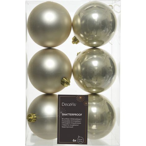 Decoris Bolas de Navidad Irrompibles Color Perla Acabado Brillante y Mate 8 cm - Juego de 6 Piezas