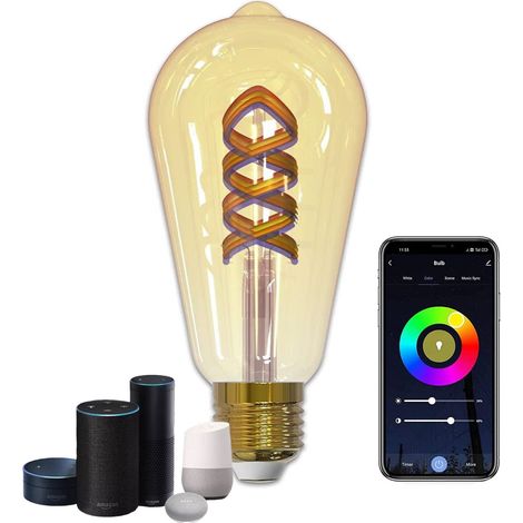 Lampadina Lampada luce Led RGB WIFI Smart E27 App google e Alexa Vintage ST64 (1/5)