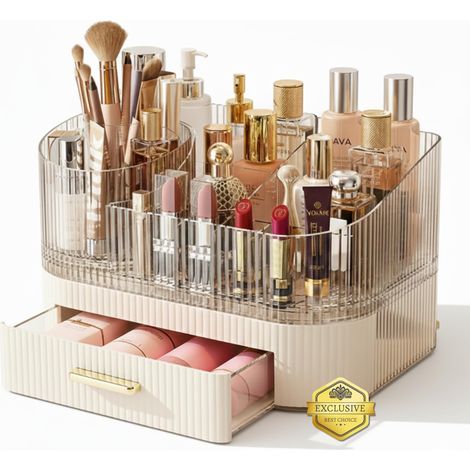 Organisateur de maquillage rotatif avec tiroirs empilables, organisateur de cosmétiques, pinceaux et parfums pour coiffeuse et bureau (1/5)