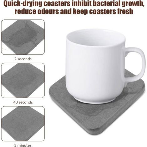 Plateau absorbant en diatomite - - Lot de 4 - Absorbant l'eau - Pierre de diatomée - Carré - Anti-bactérien (1/5)