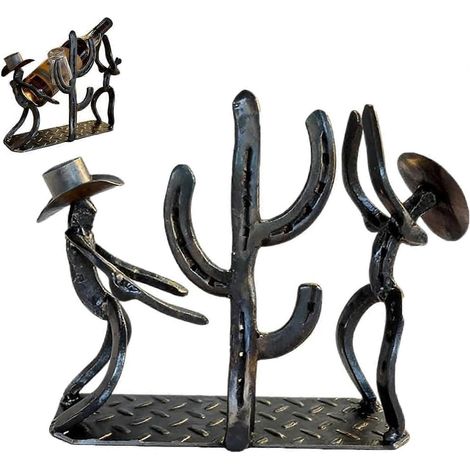 1 pièce Porte-bouteilles à vin, motif western cowboy et cactus, support de table rustique en métal, étagère de bar rétro pour bar à domicile ou salle à manger. (1/4)