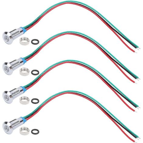 Lot de 4 LEDs rondes 8mm 36V bicolores Rouge/Vert, étanches, pré-câblées, anode commune, feux de signalisation, ampoules LED 2 couleurs pour projets DIY. (1/5)