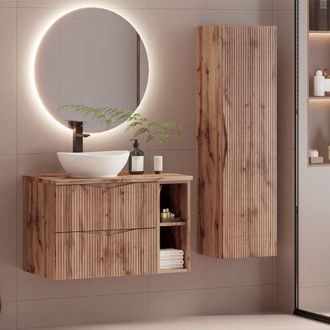 Ensemble meuble simple vasque 80cm 2 niches et colonne Tao Bois (1/5)