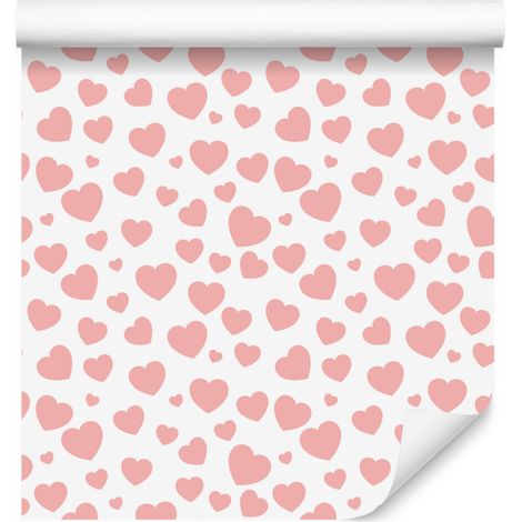 Carta da parati con cuori bianchi e corallo 50x1000 cm (1/5)