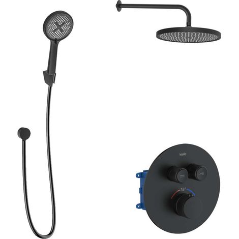 kielle Oudee - Mitigeur thermostatique encastré, 2 sorties, avec accessoires EcoSpare et corps d’encastrement, noir mat 20602SPT74