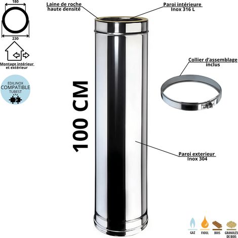 Élément 100 cm conduit double paroi isolé Edilinox - Diamètre 180 mm