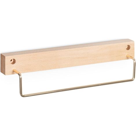 Porte Serviette Bois de hêtre - Barre Porte-Serviettes Support Mural avec Fixation Incluse - Rangement pour Salle de Bain Cuisine (1/5)
