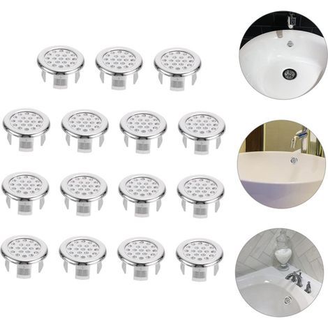 15 Pcs Sink Overflow Cover, Round Hole Sink Decor, Round Drain Plug Cover Inserted into Hole, Suitable for Sink, Bathroom, Kitchen (Mesh) (1/5)